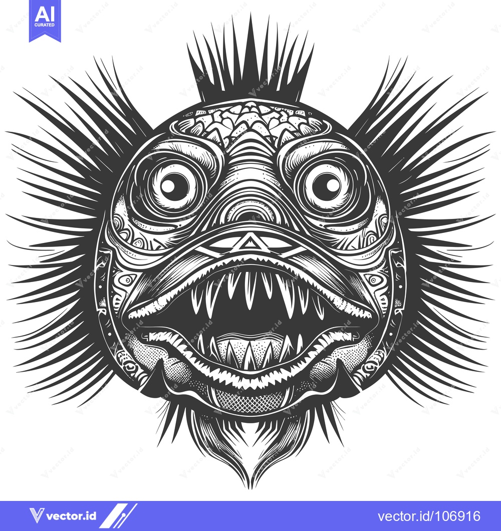 Premium Vector dari Detailed Black and White Illustration of a Mythical Creature with Spik