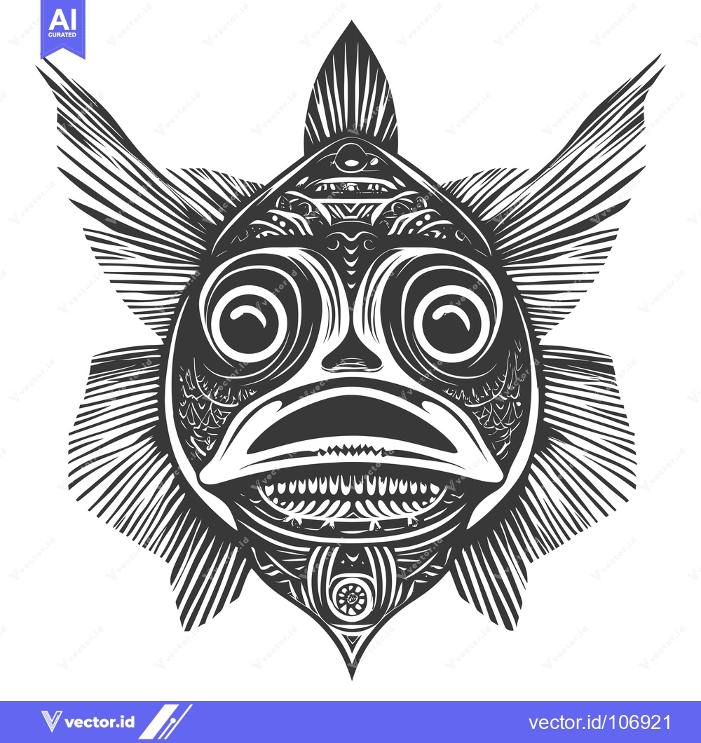 Premium Vector dari Stylized Black and White Fish with Large Eyes and Open Mouth