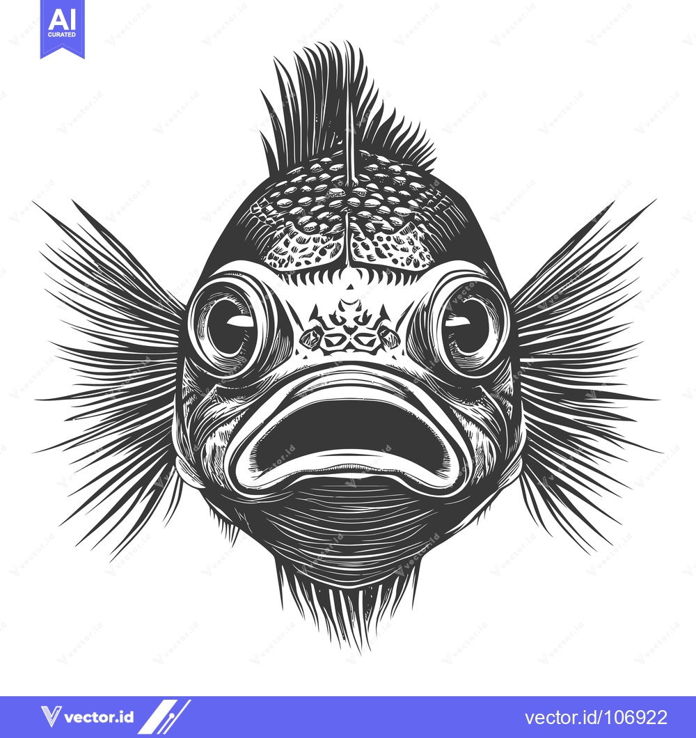 Premium Vector dari Monochromatic Illustration of a Fish with Open Mouth and Fins