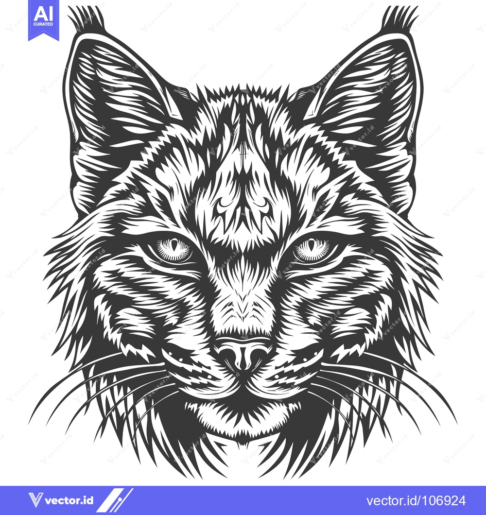 Premium Vector of Close-up Black and White Illustration of a Lynx's Face