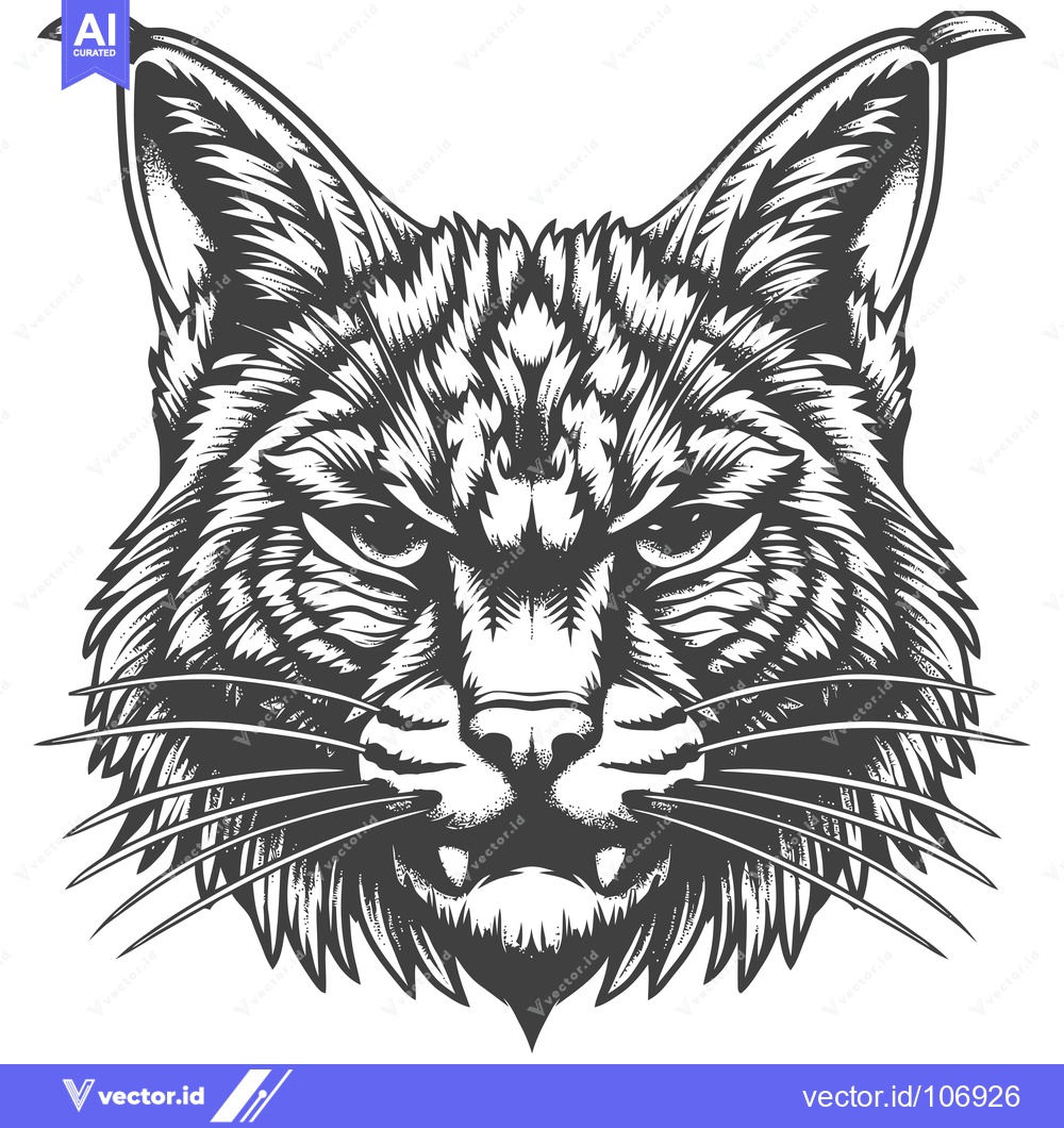 Premium Vector of Detailed Black and White Illustration of a Lynx's Head