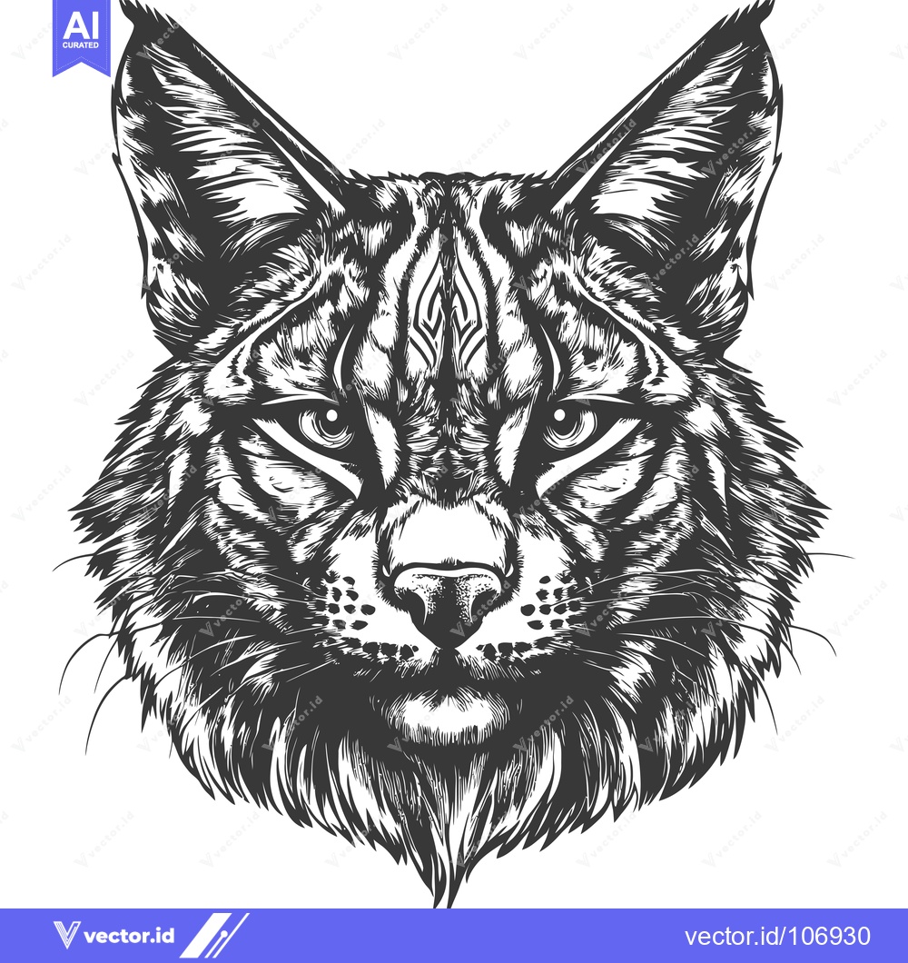 Premium Vector dari Detailed Black and White Illustration of a Fierce Lynx Head.