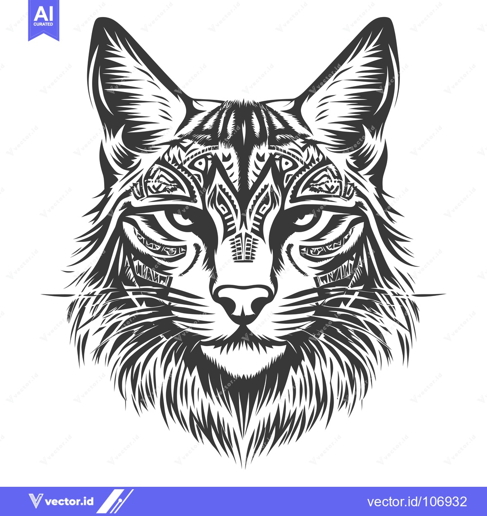 Premium Vector dari Tribal Patterned Cat Head with Whiskers