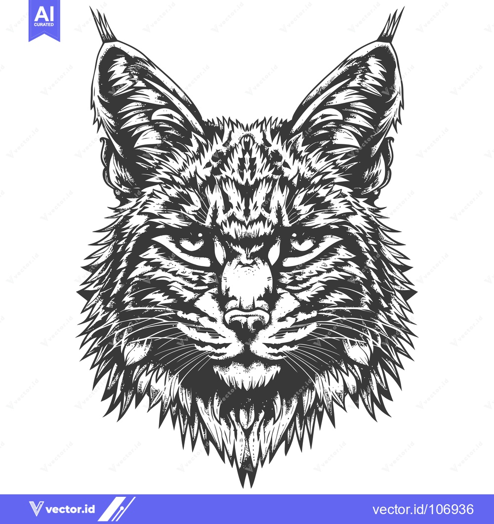 Premium Vector dari Close-up Black and White Illustration of a Bobcat's Face