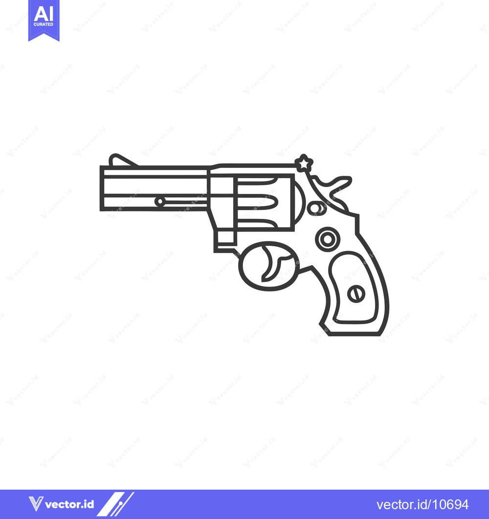 Premium Vector of A Black and White Outline of a Revolver