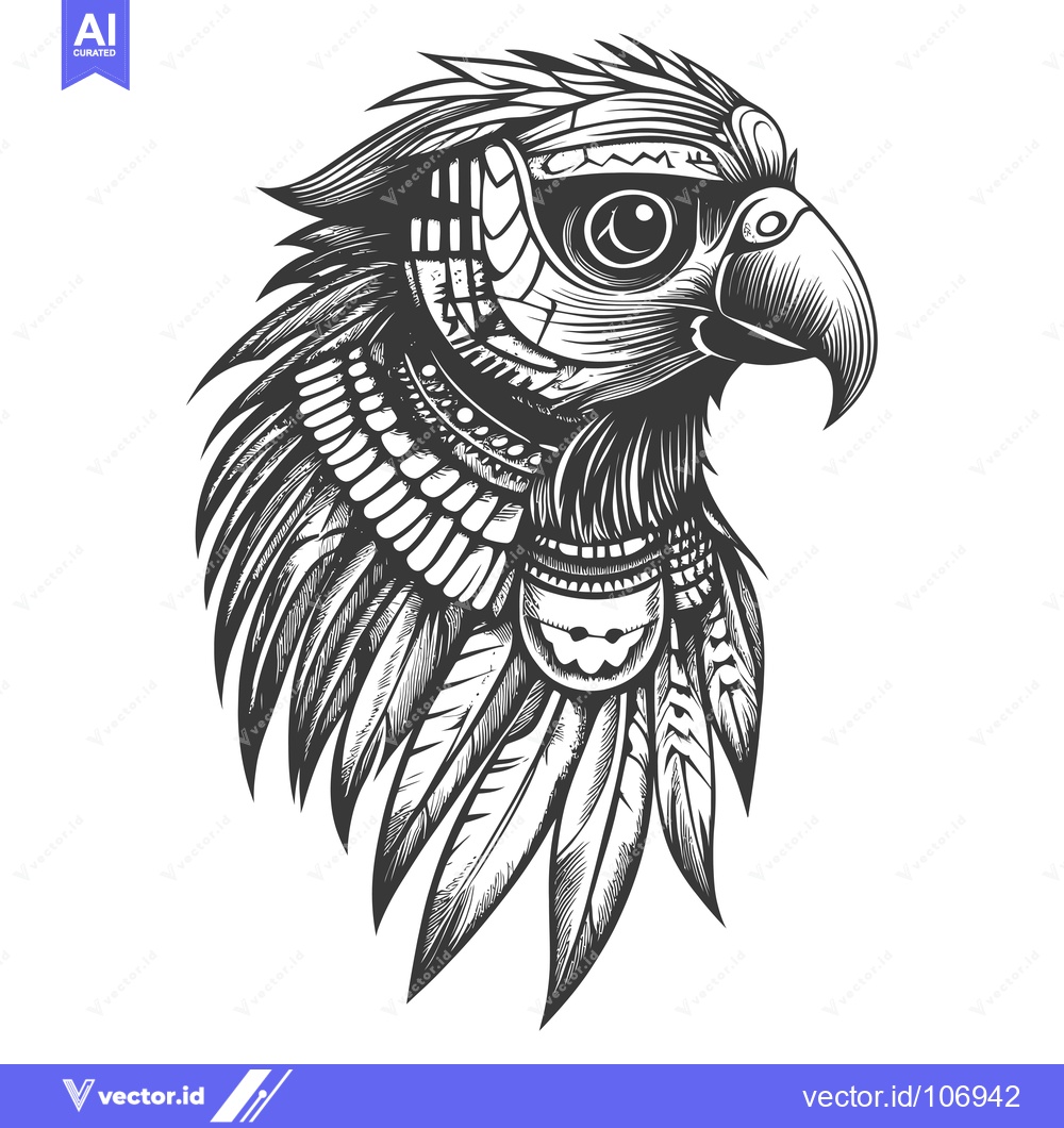 Premium Vector dari Ornate Eagle Head with Feathers and Tribal Design
