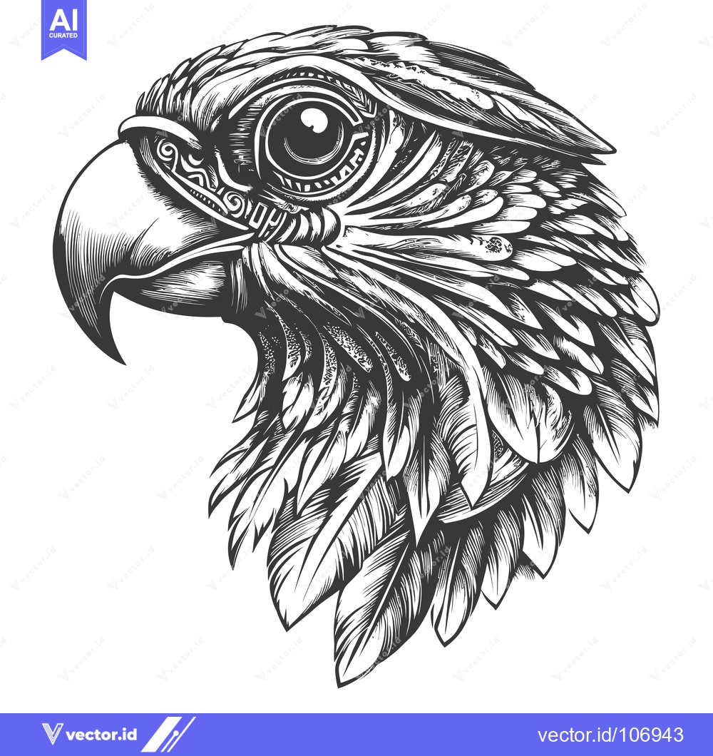 Premium Vector of Detailed Black and White Illustration of an Eagle's Head