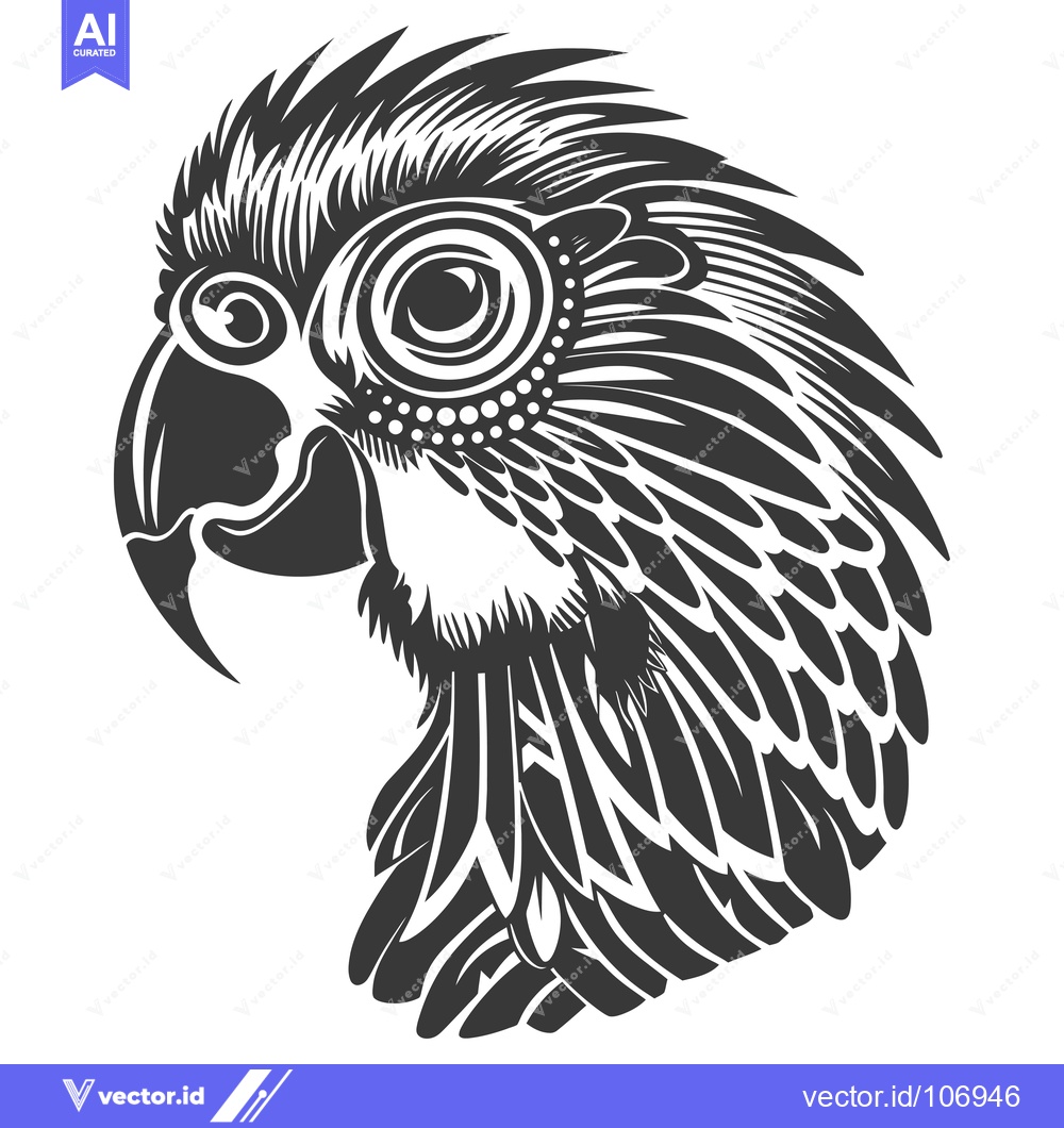 Premium Vector dari Stylized Black and White Parrot Head Illustration