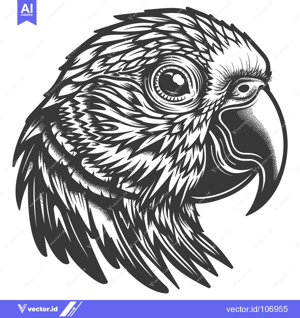 Premium Vector of Detailed Black and White Illustration of a Parrot Head