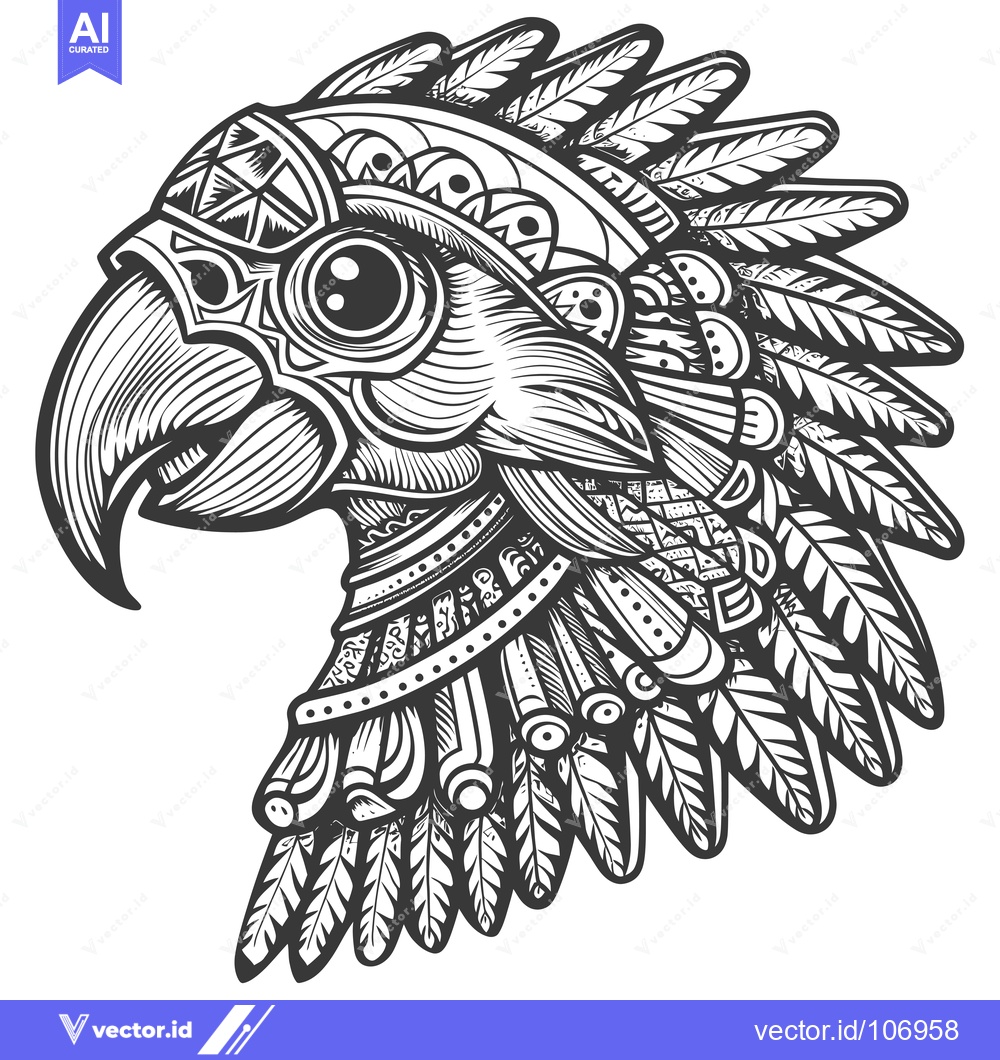 Premium Vector of Intricate Line Art Illustration of a Bird's Head with Feathers