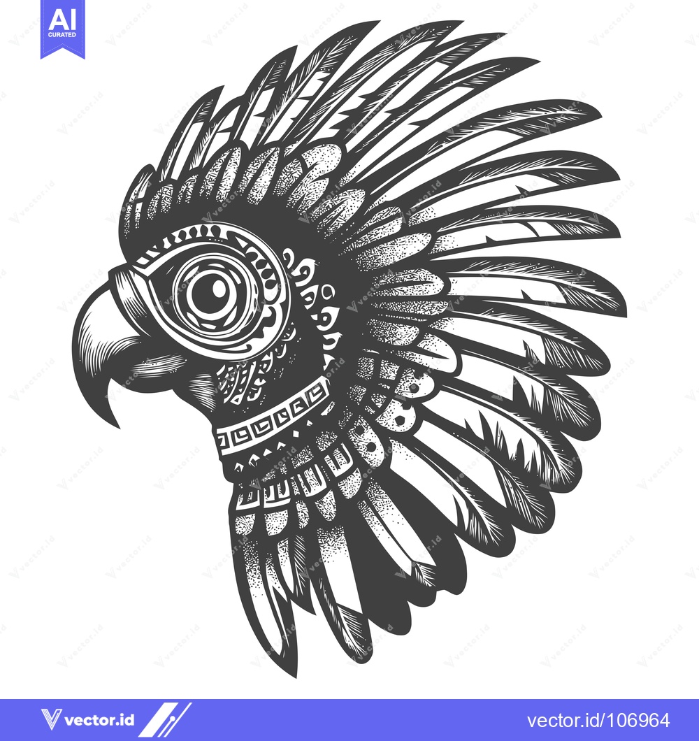 Premium Vector dari Ornate Bird Head with Feathered Headdress