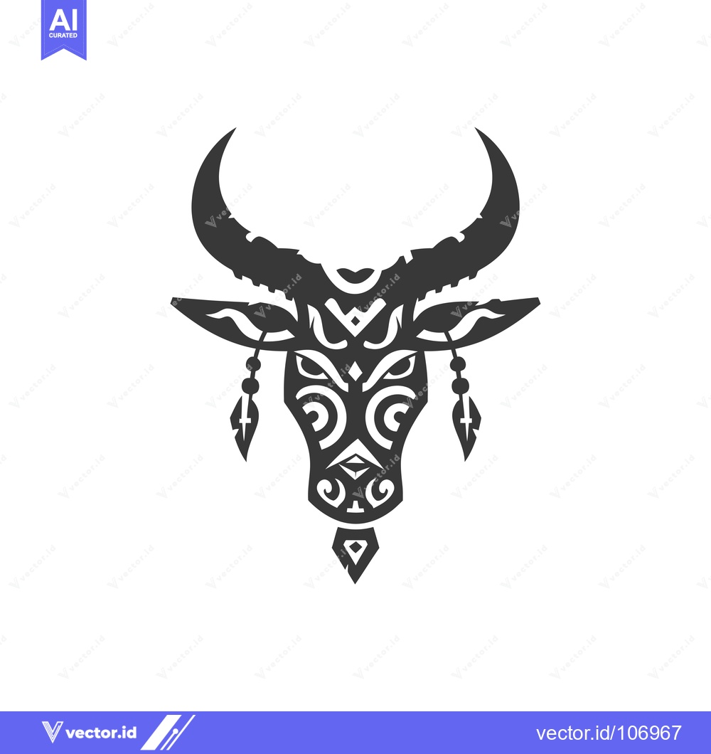 Premium Vector of Tribal Bull Head with Horns, Feathers and Beads