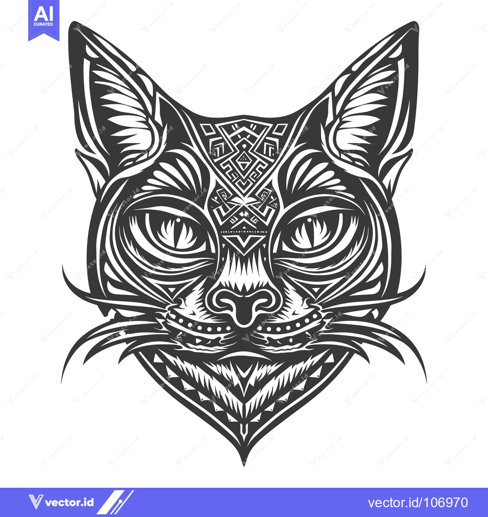 Premium Vector dari Tribal Cat Head with Geometric Pattern