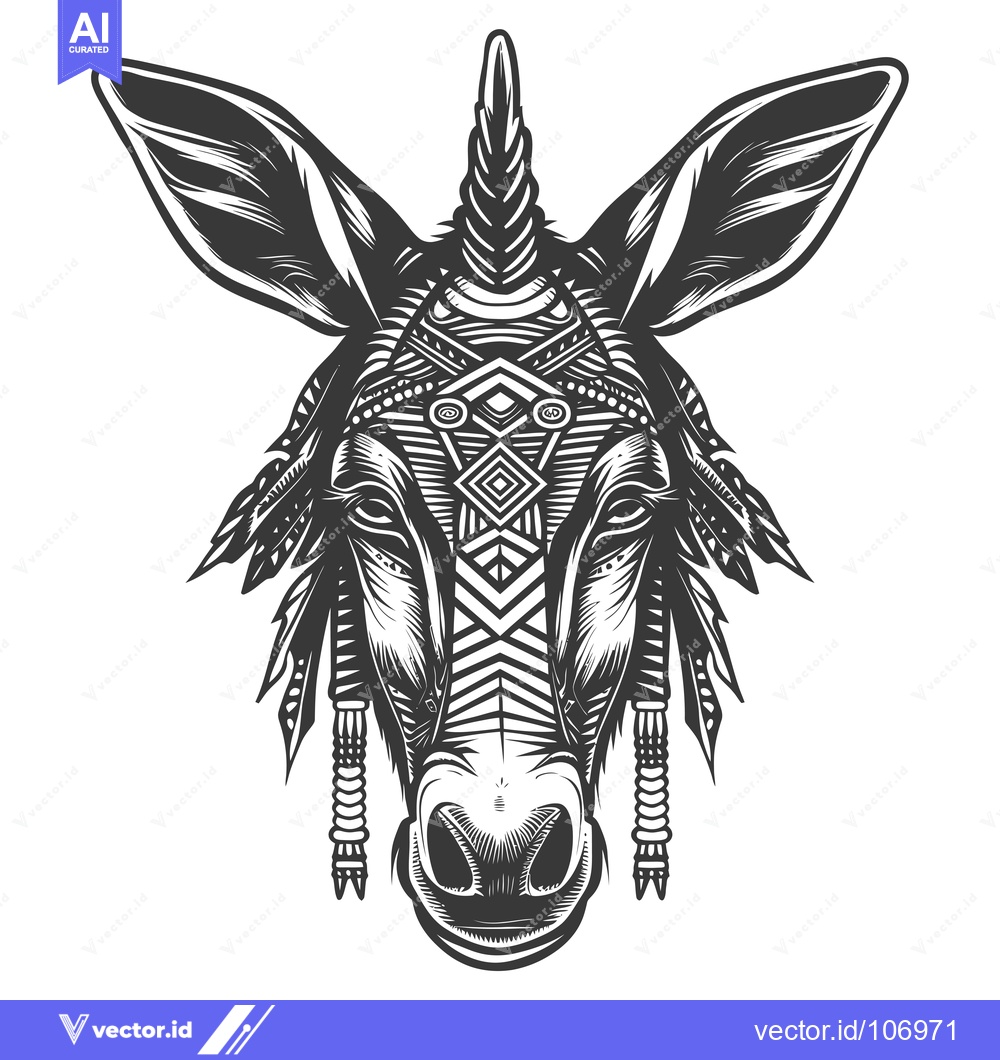 Premium Vector dari Tribal Decorated Donkey Head with Feathers and Beads