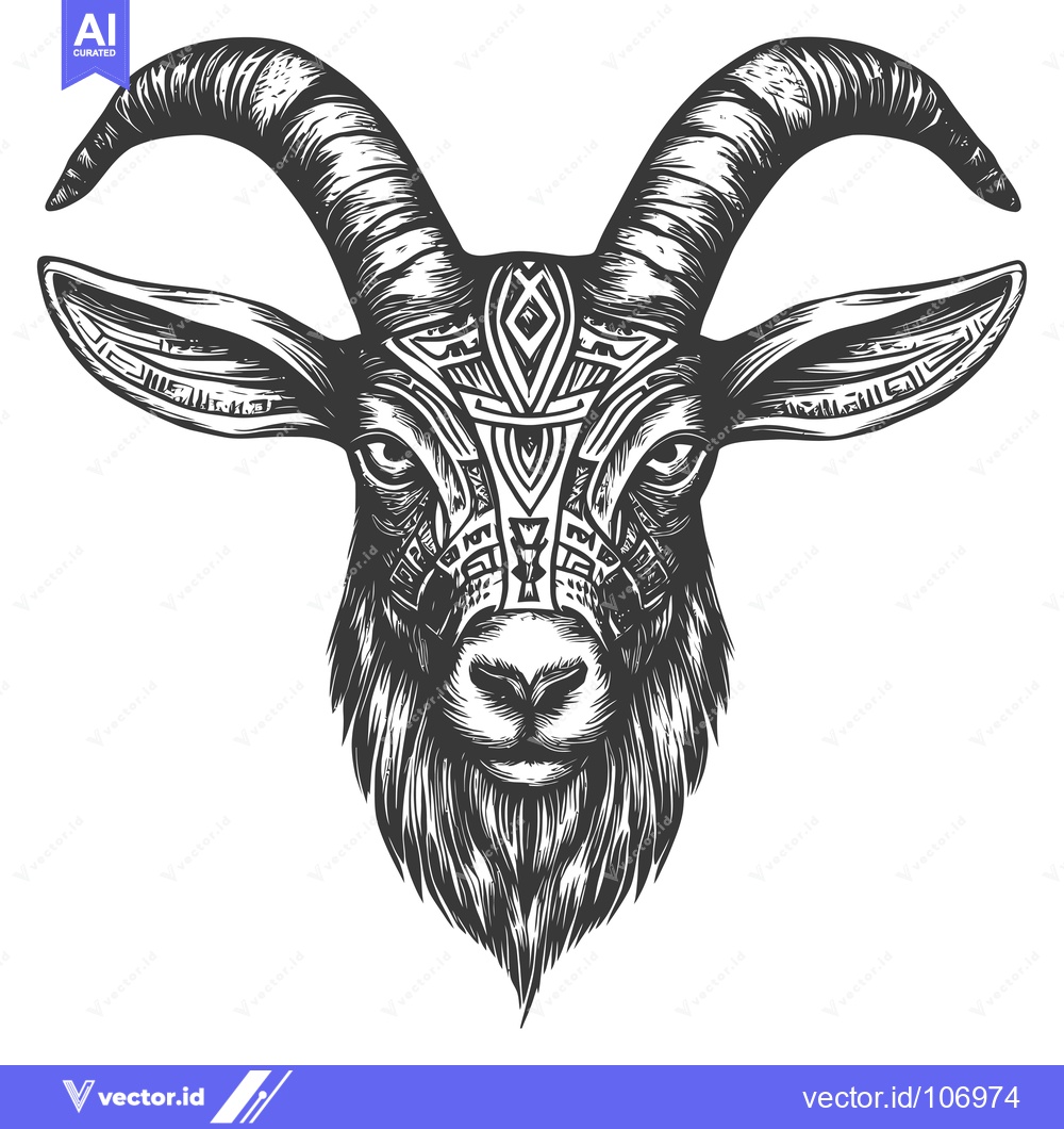 Premium Vector of Tribal Design Goat Head with Curved Horns
