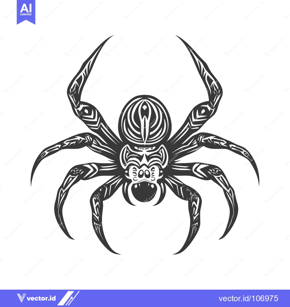 Premium Vector dari Tribal Design of a Black and White Spider