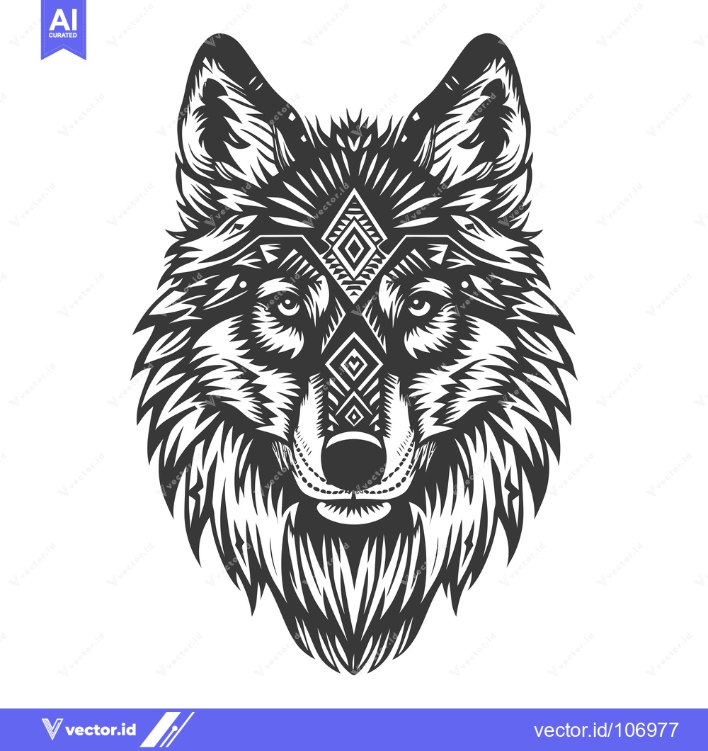 Premium Vector dari Tribal Design Wolf Head with Geometric Pattern