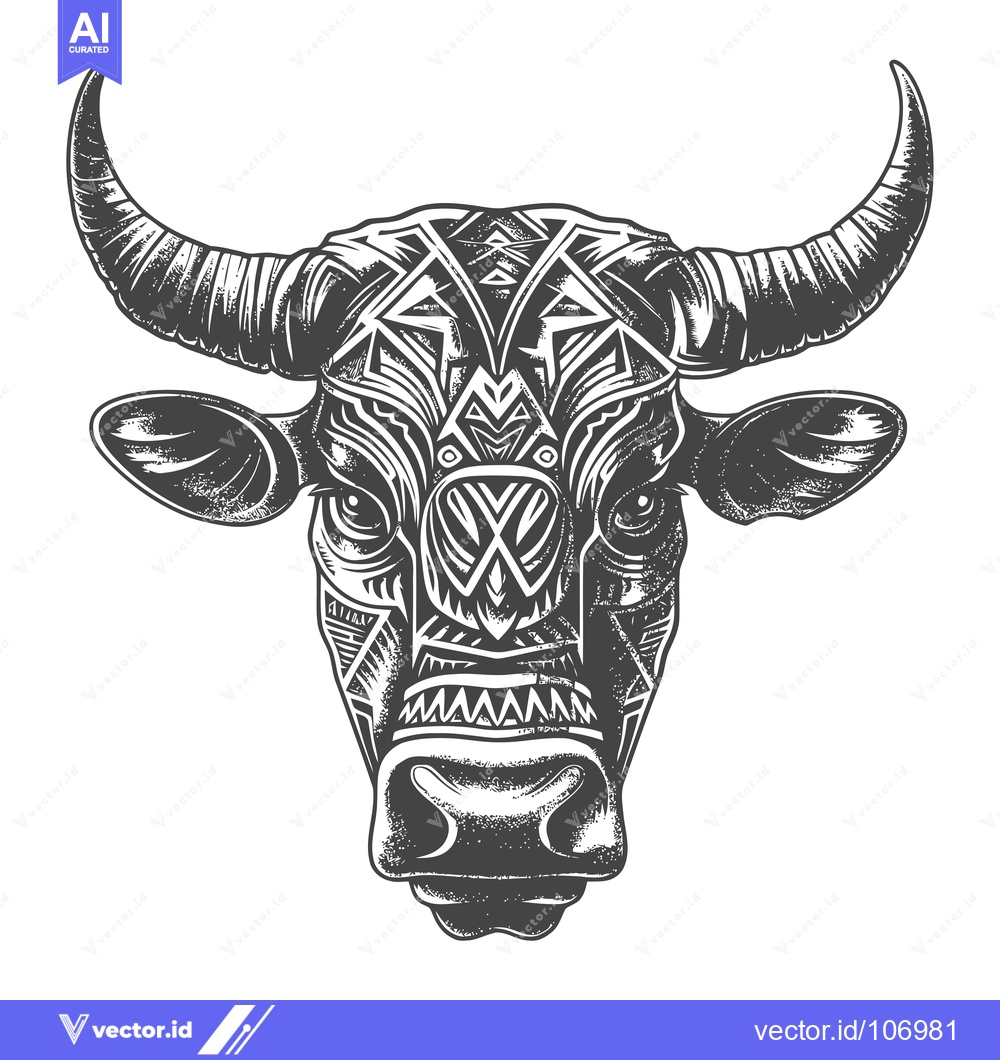 Premium Vector of Tribal Geometric Patterned Bull Head Illustration