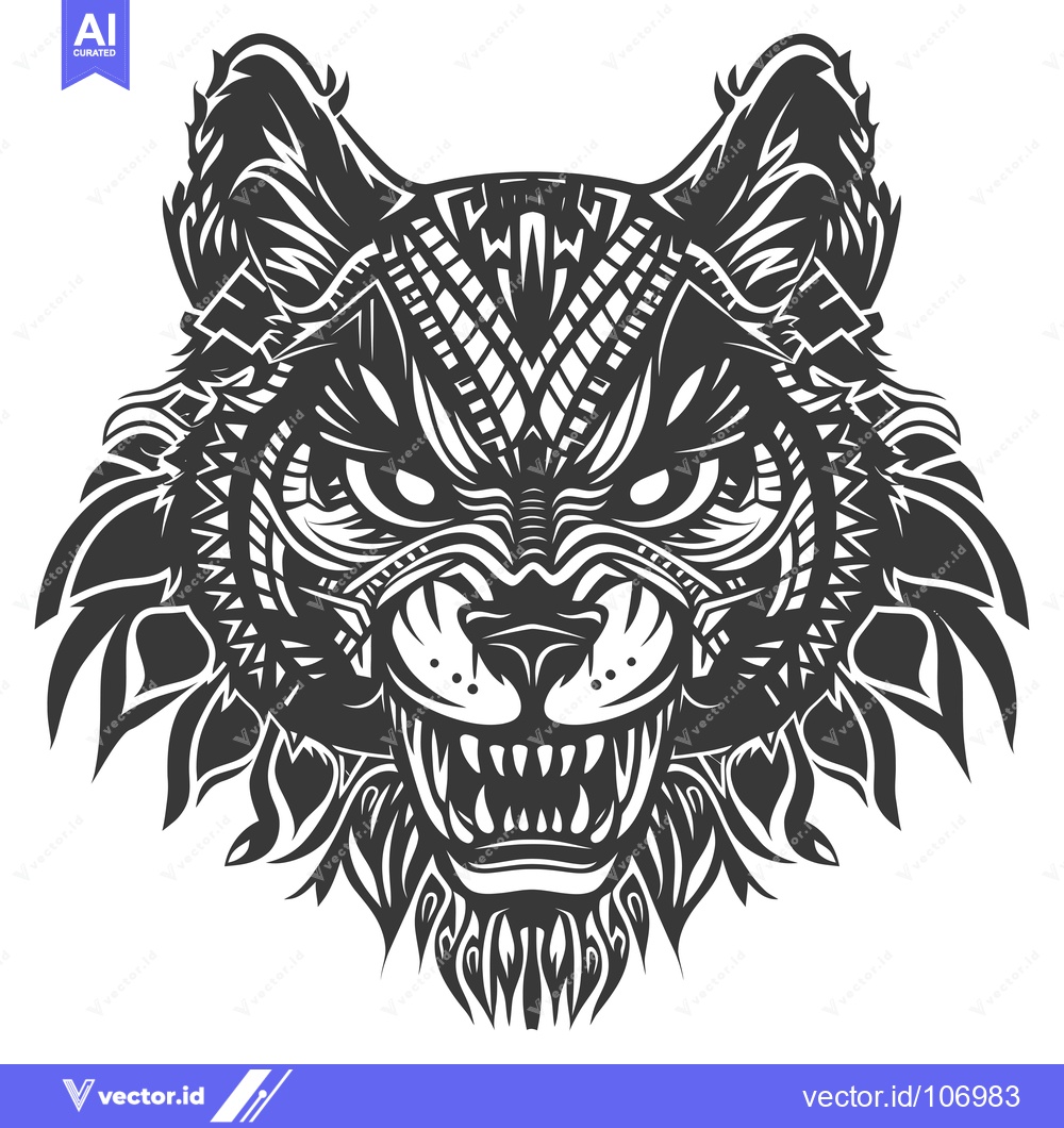 Premium Vector dari Tribal Geometric Wolf Head with Open Mouth and Sharp Teeth