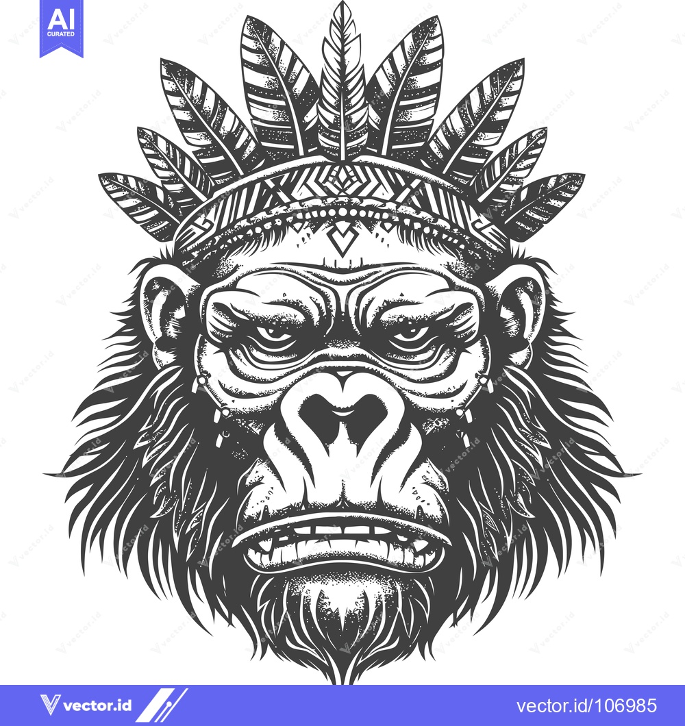 Premium Vector dari Tribal Headdress-Wearing Gorilla Head Illustration