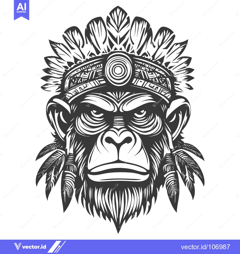 Premium Vector dari Tribal Headress Wearing Monkey Face Illustration