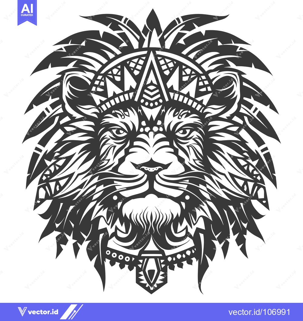 Premium Vector of Tribal Lion with Geometric Pattern and Crown