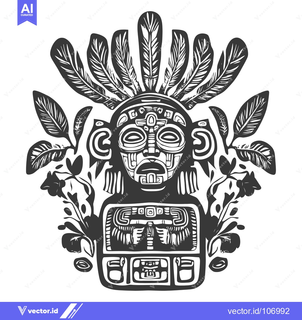 Premium Vector of Tribal Mask Adorned with Feathers and Floral Motifs