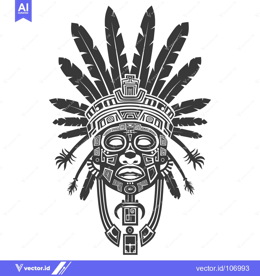 Premium Vector dari Tribal Mask with Feathered Headdress and Geometric Design