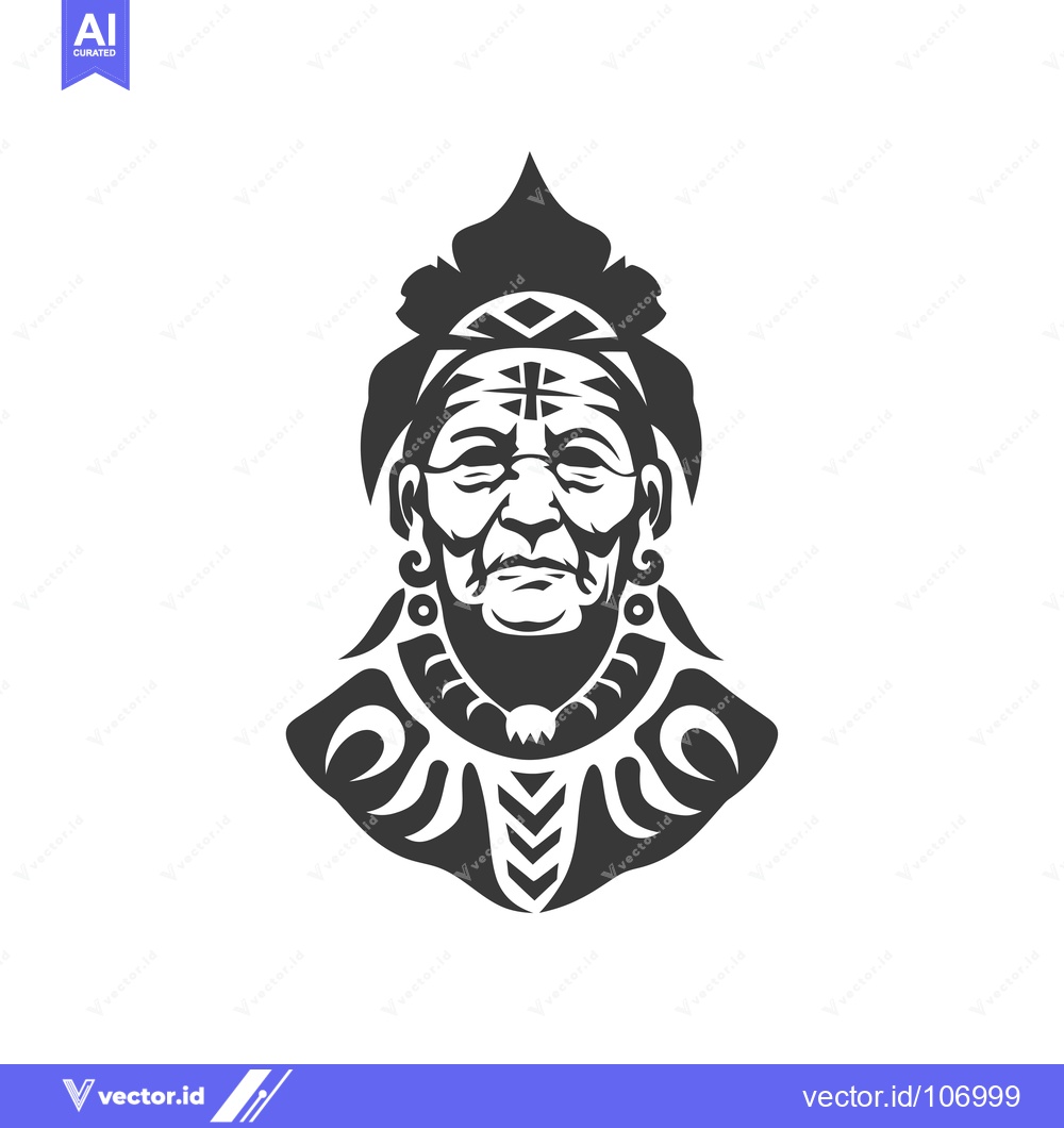 Premium Vector of Tribal Native American Chief Portrait with Feathers and Jewelry