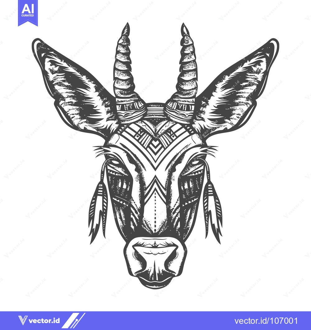 Premium Vector of Tribal-patterned antelope head with feathers and horns