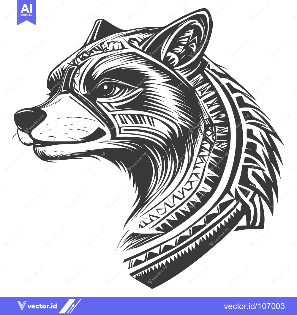 Premium Vector of Tribal patterned black and white raccoon head