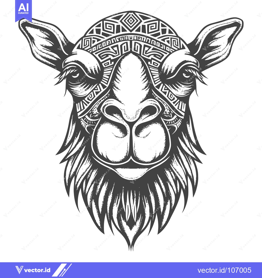 Premium Vector dari Tribal Patterned Camel Head in Black and White