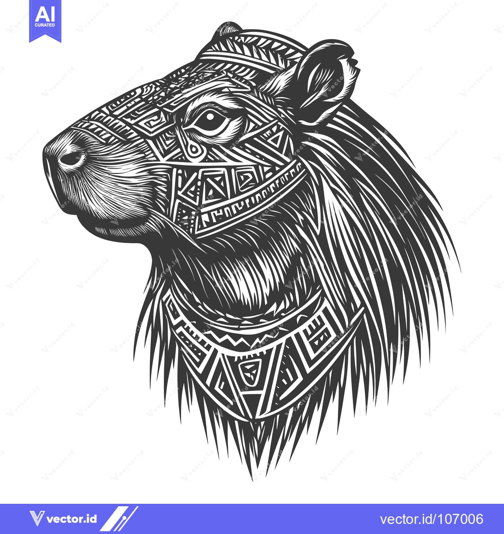 Premium Vector dari Tribal Patterned Capybara Head in Profile