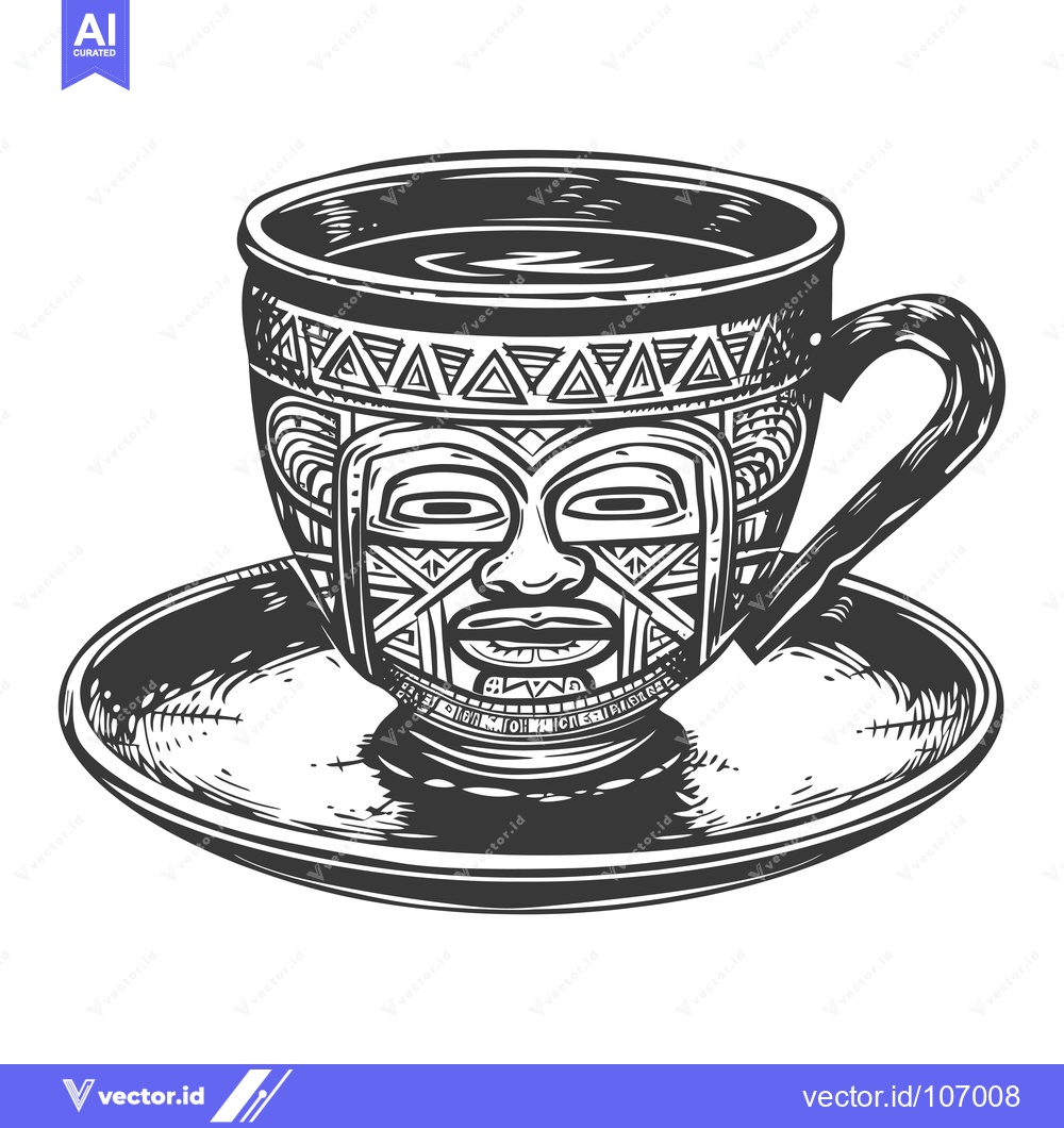 Premium Vector dari Tribal Patterned Coffee Cup with Face Design
