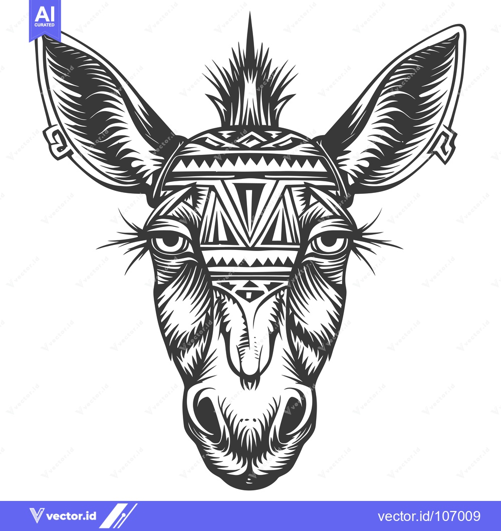 Premium Vector of Tribal-Patterned Donkey Head with Spiky Hair