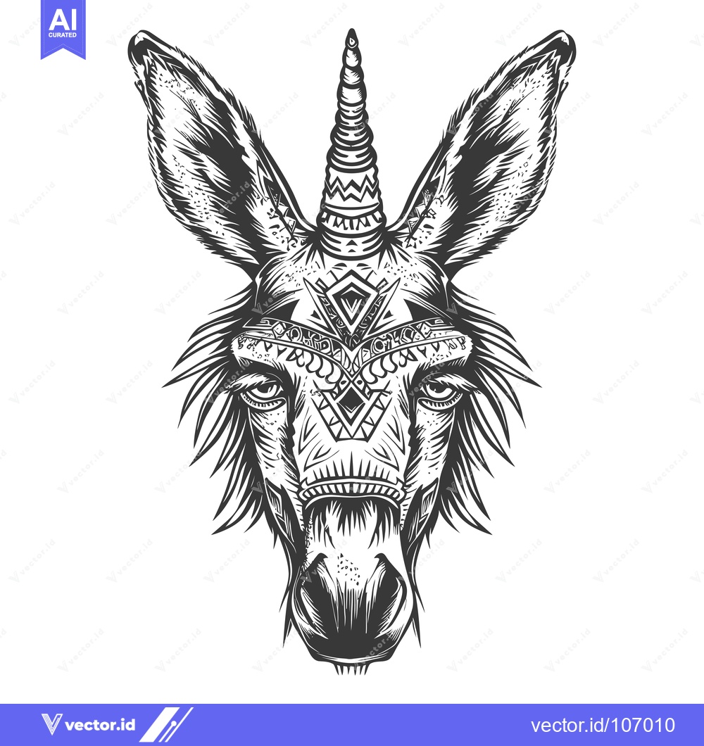 Premium Vector dari Tribal patterned donkey with a horn