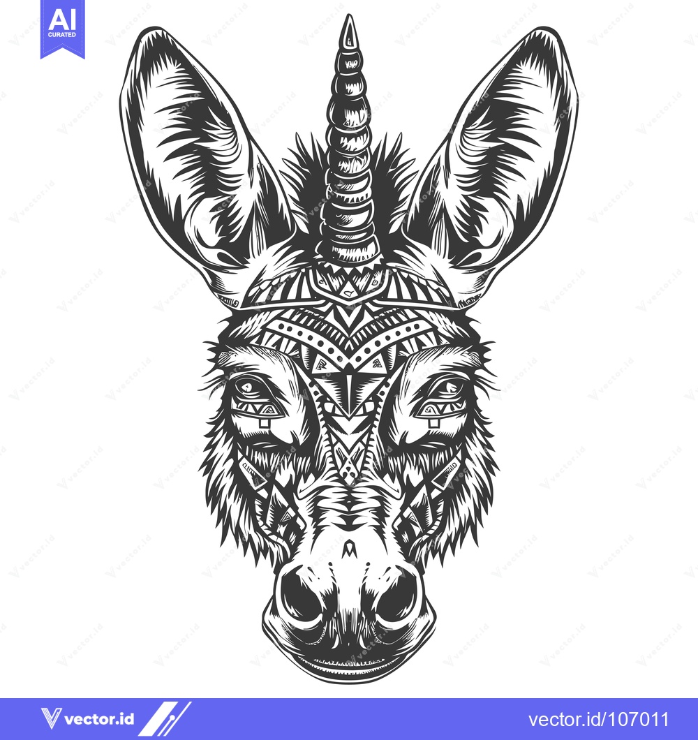 Premium Vector dari Tribal Patterned Donkey with a Unicorn Horn