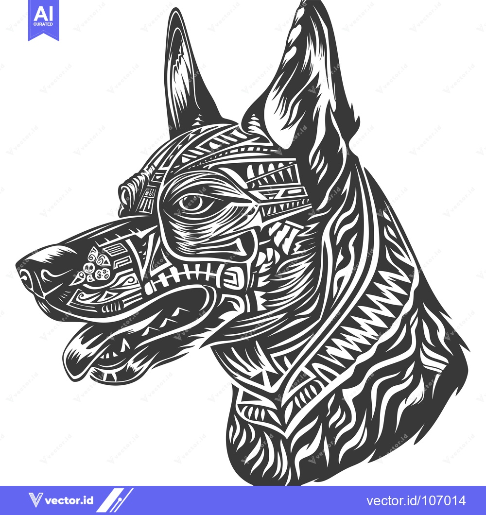 Premium Vector dari Tribal Patterned German Shepherd Head in Profile