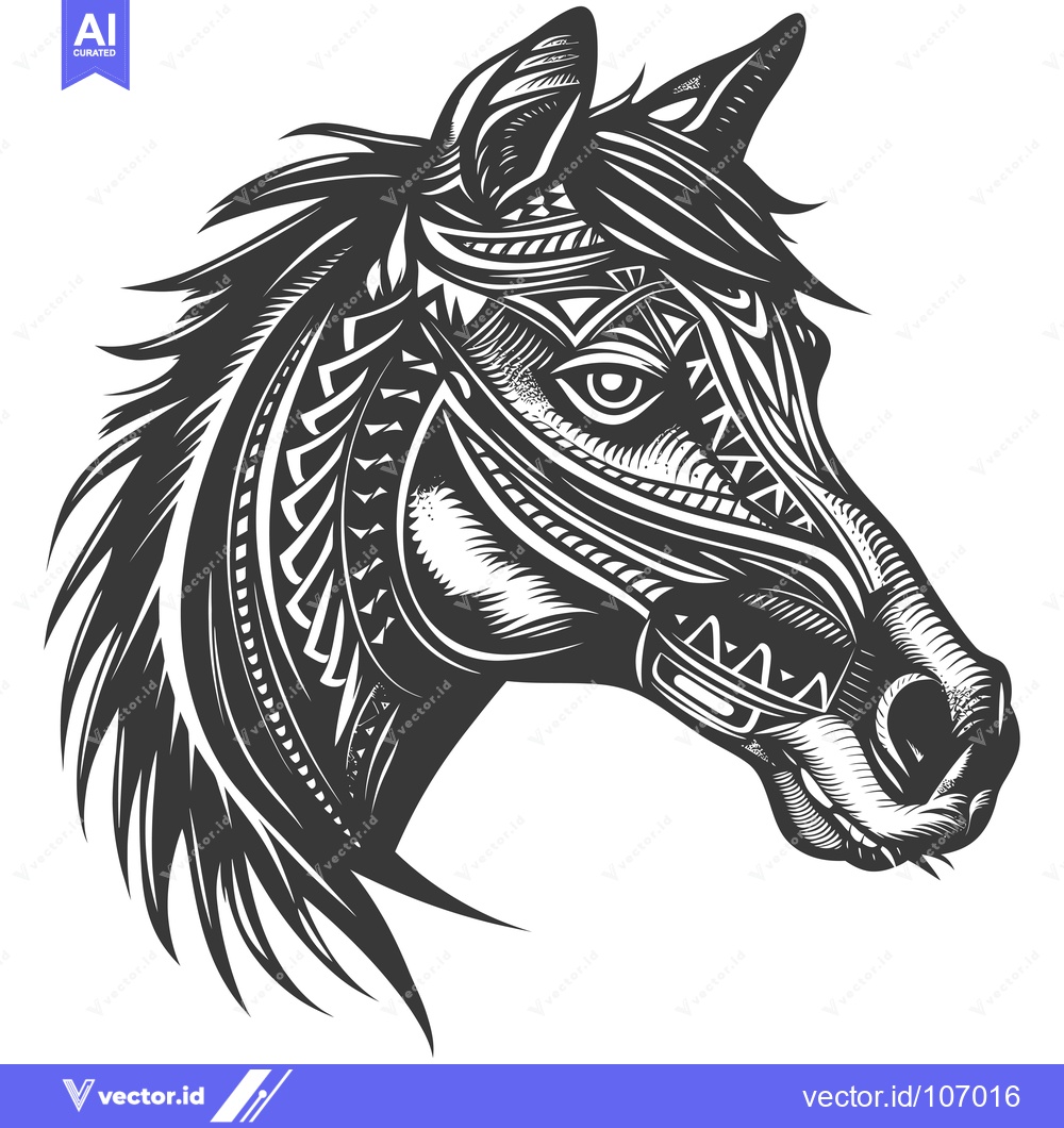 Premium Vector dari Tribal Patterned Horse Head in Black and White