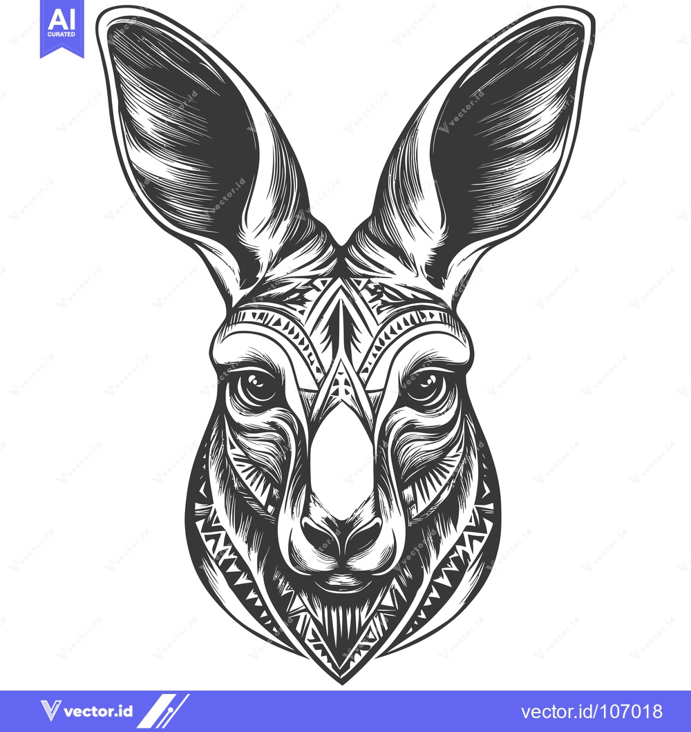 Premium Vector of Tribal Patterned Kangaroo Head Illustration