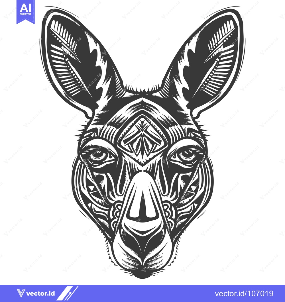 Premium Vector dari Tribal Patterned Kangaroo Head with Detailed Features