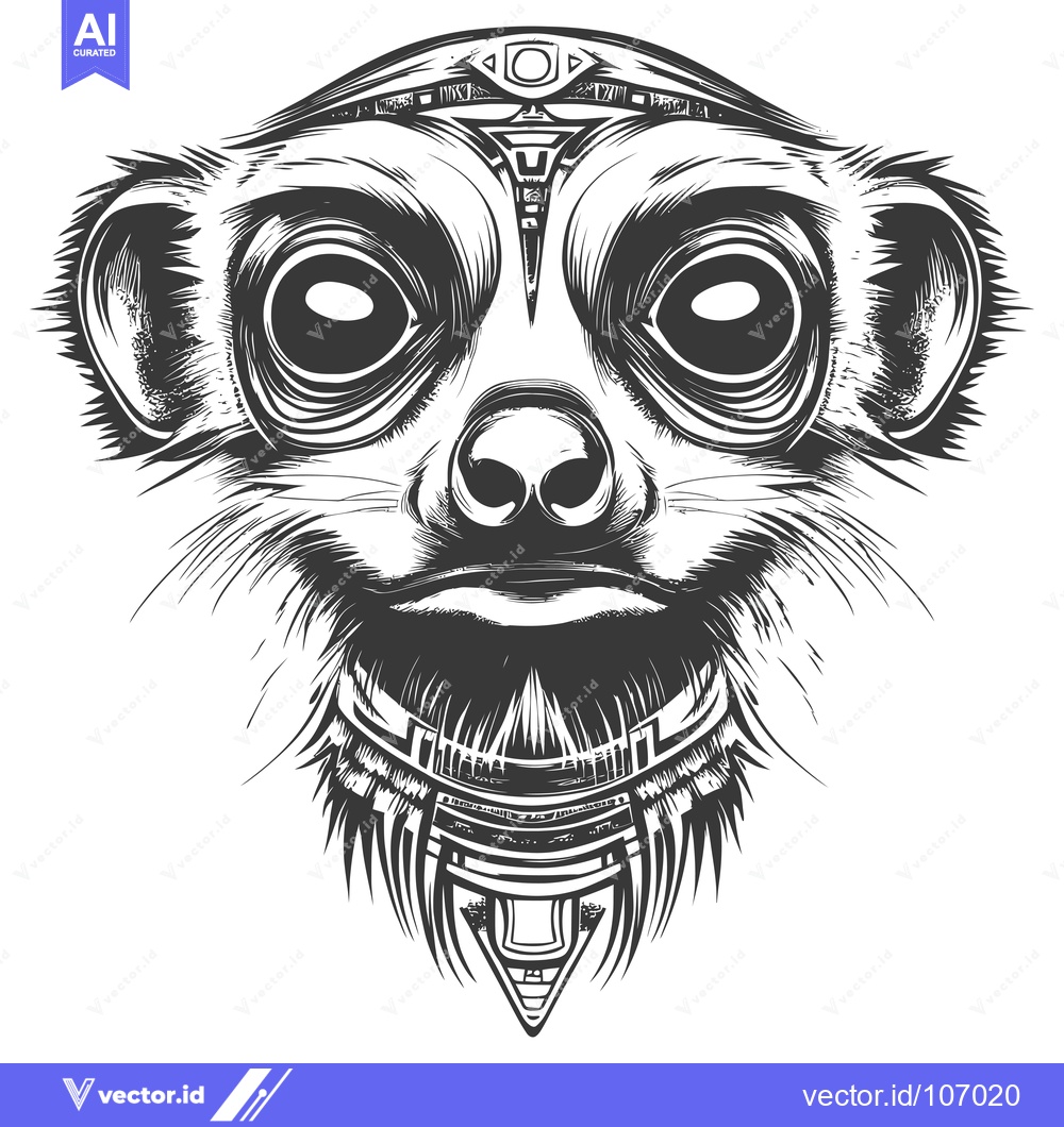 Premium Vector dari Tribal Patterned Meerkat Head with Big Eyes
