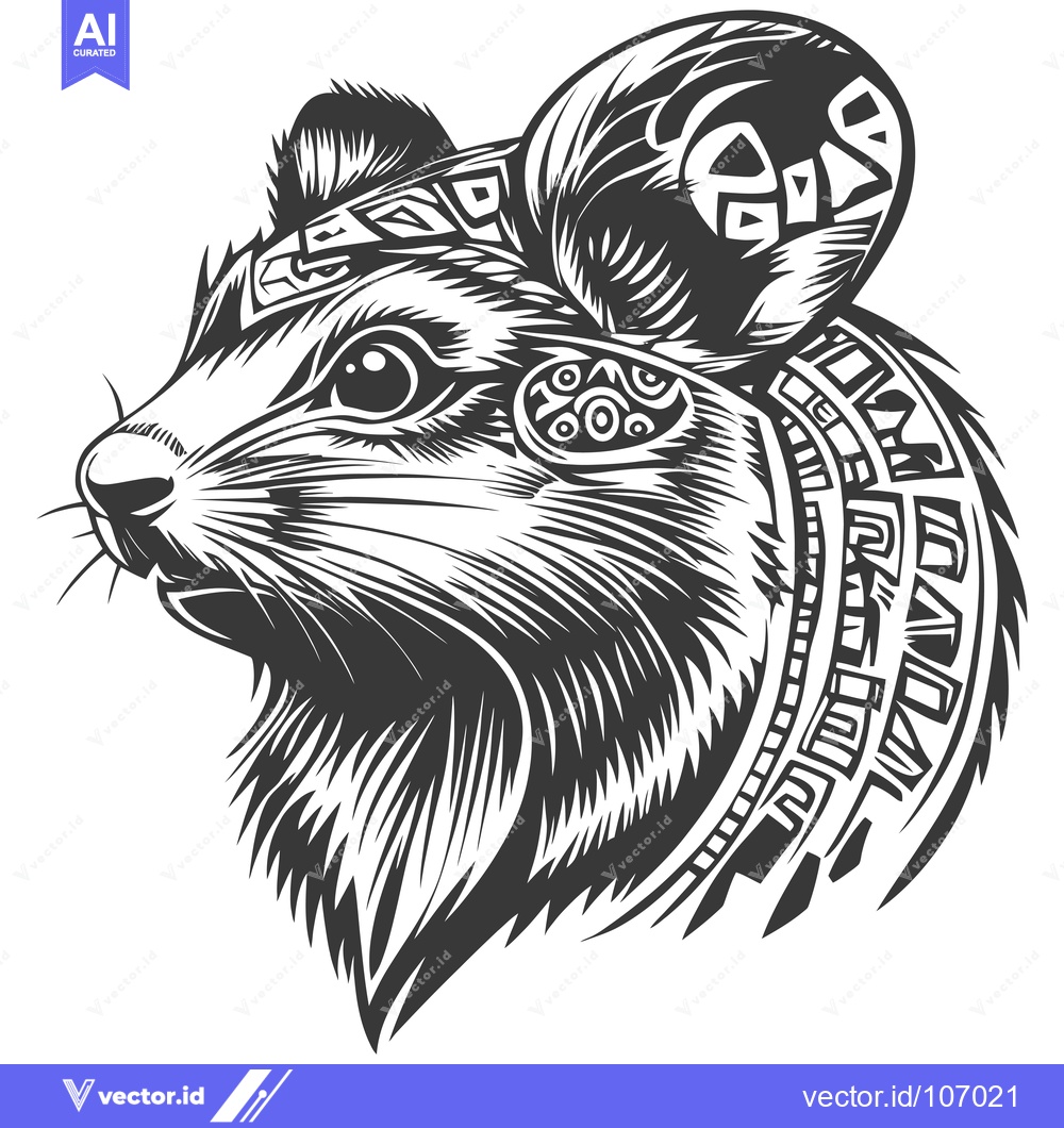 Premium Vector of Tribal Patterned Mouse Head with Large Ear