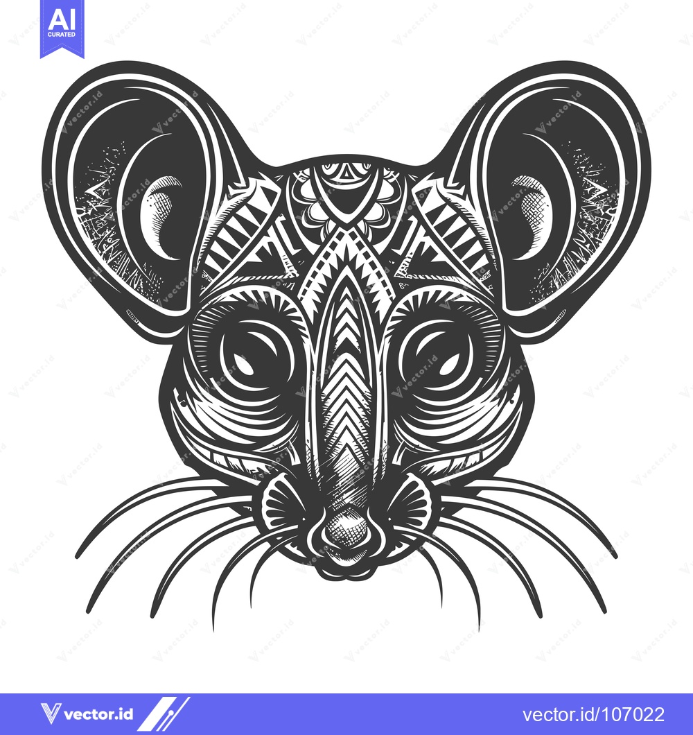 Premium Vector dari Tribal Patterned Mouse Head with Large Eyes