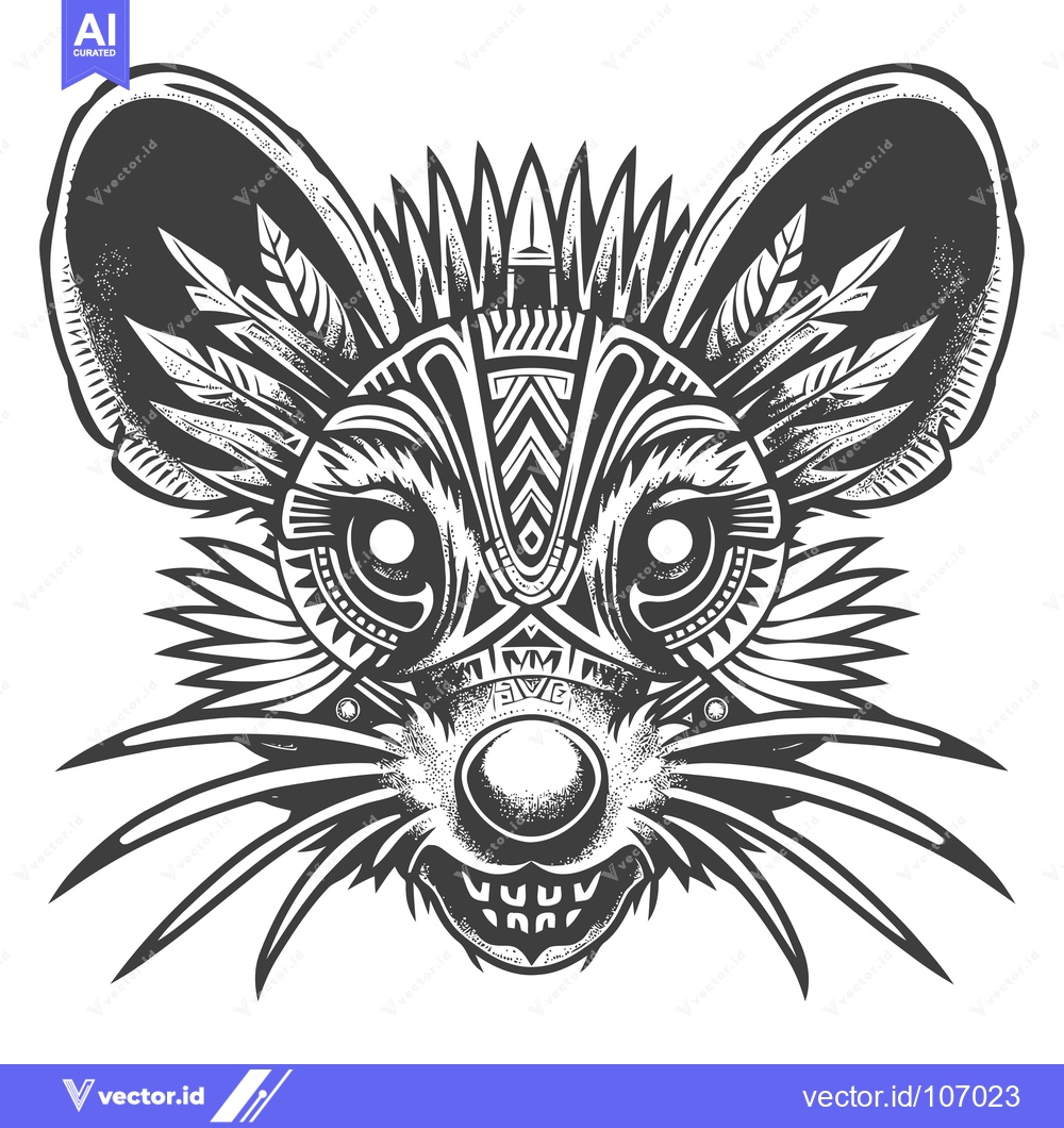 Premium Vector dari Tribal Patterned Mouse Head with Sharp Teeth and a Big Nose