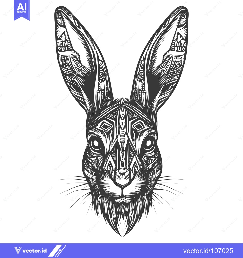 Premium Vector dari Tribal Patterned Rabbit Head with Long Whiskers