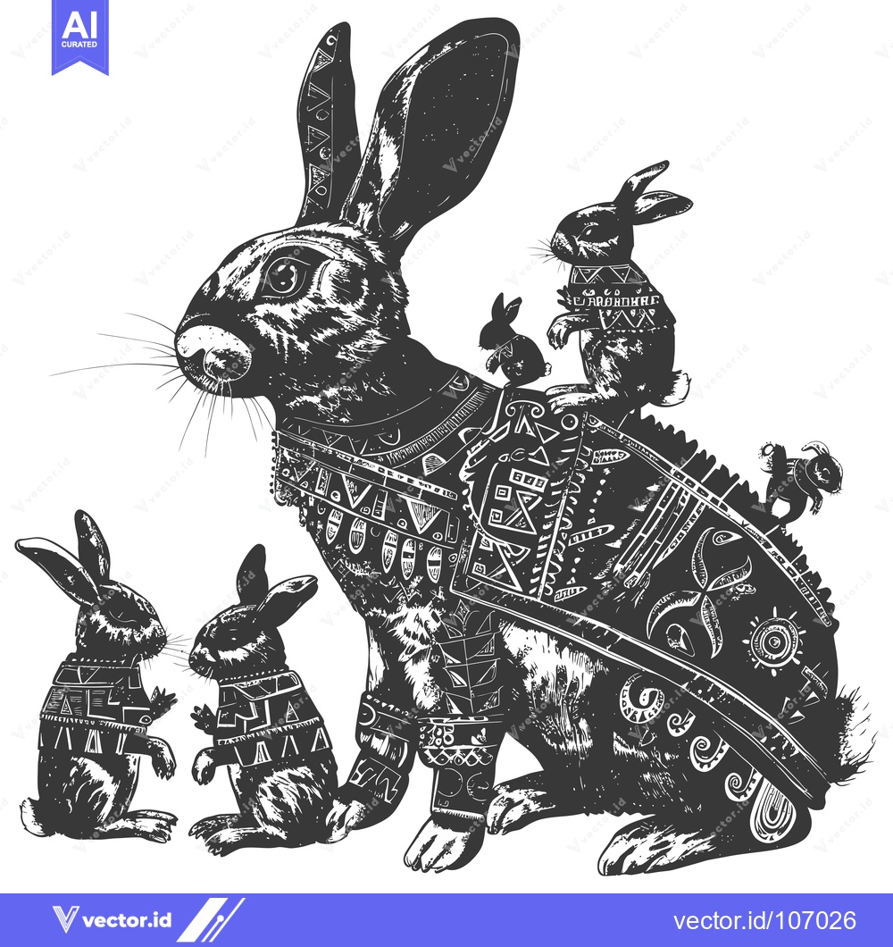 Premium Vector dari Tribal Patterned Rabbits Family Illustration