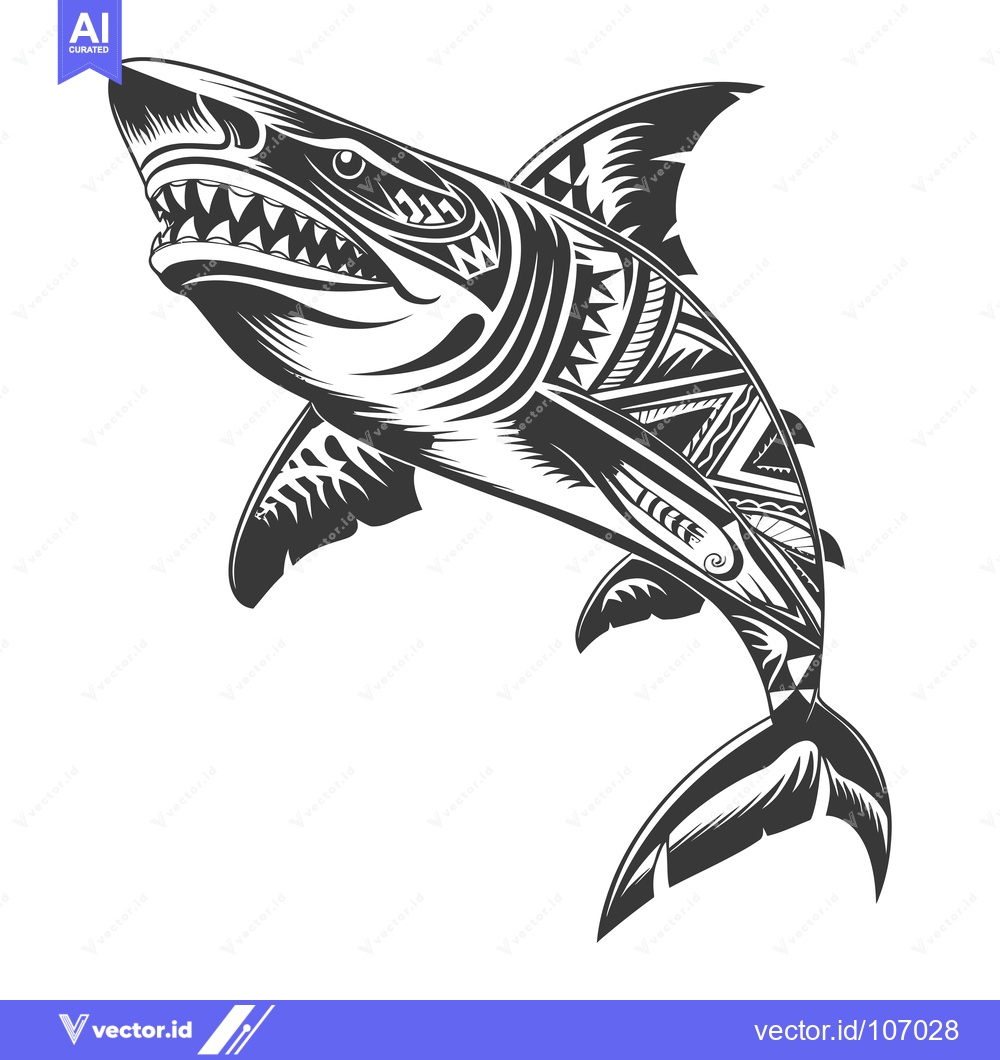 Premium Vector of Tribal Patterned Shark with Open Mouth