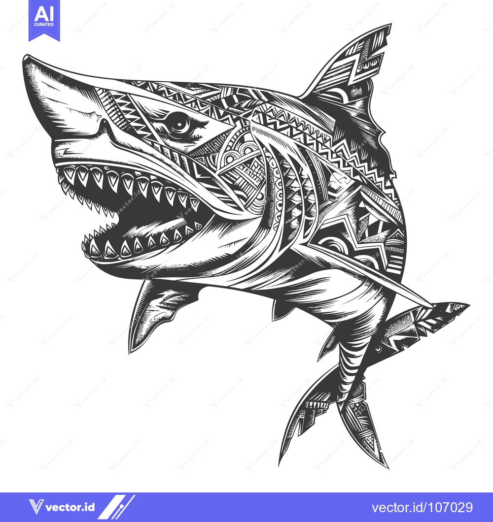 Premium Vector dari Tribal Patterned Shark with Open Mouth