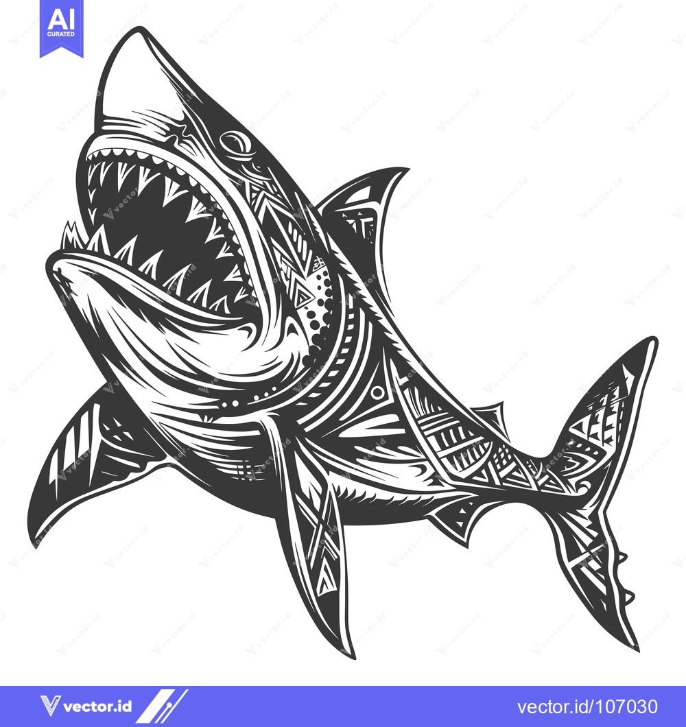 Premium Vector dari Tribal patterned shark with open mouth and sharp teeth